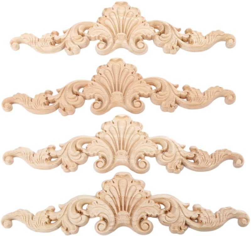 MUXSAM Wood Carved Onlays Appliques, Clear Carving Details Overlay Craft Decals for Cabinet Wall Mantels Dresser Closet Toddler Doll Bed Stairs Door Furniture Decor(4-Pack, 20x5cm/7.9" x2) - Image 1